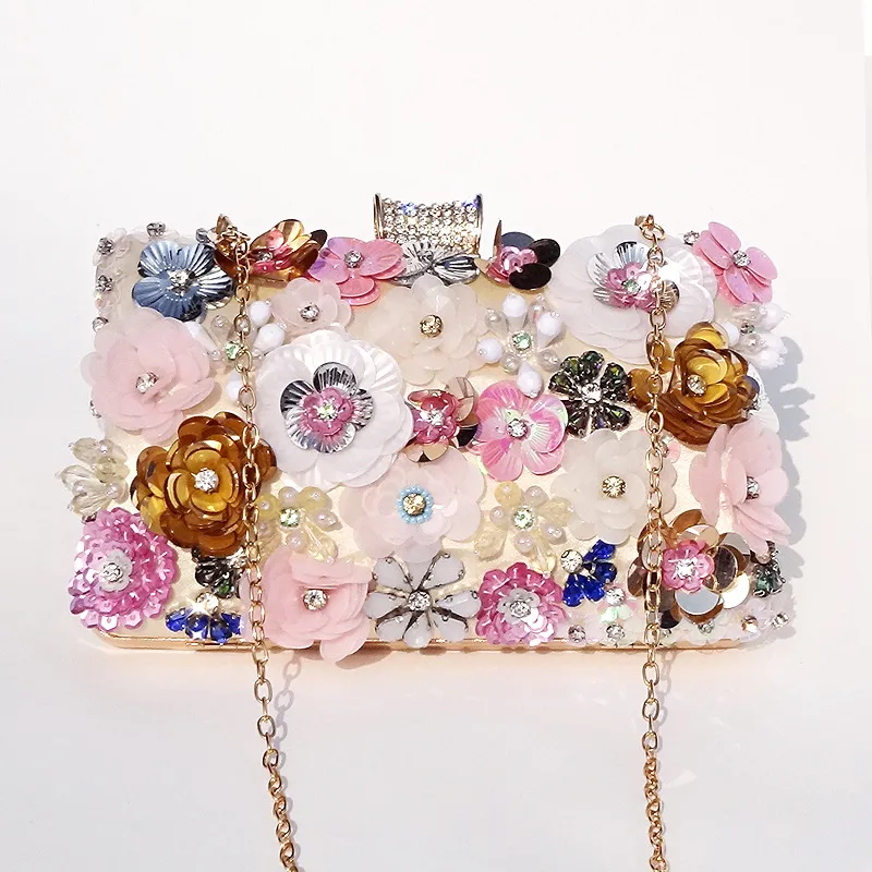 Floral Sequin Applique Evening Bag Shoulder Bag